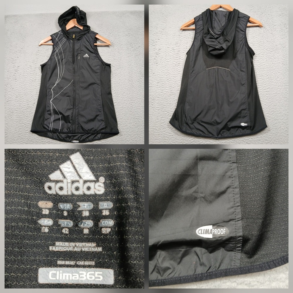 Adidas Clima365 Climaproof Running Vest Womens Small Black Hooded Zip